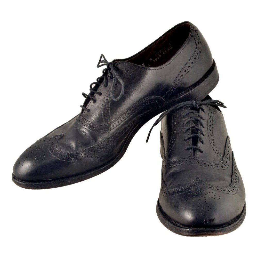 ALLEN EDMONDS  CHESTER US 12 A BLACK LEATHER WINGTIP CLOSED VAMP